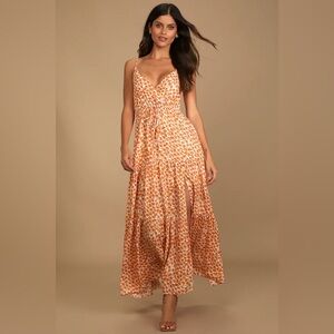 Lulu's Orange Floral Tiered Maxi Dress with Spaghetti Straps